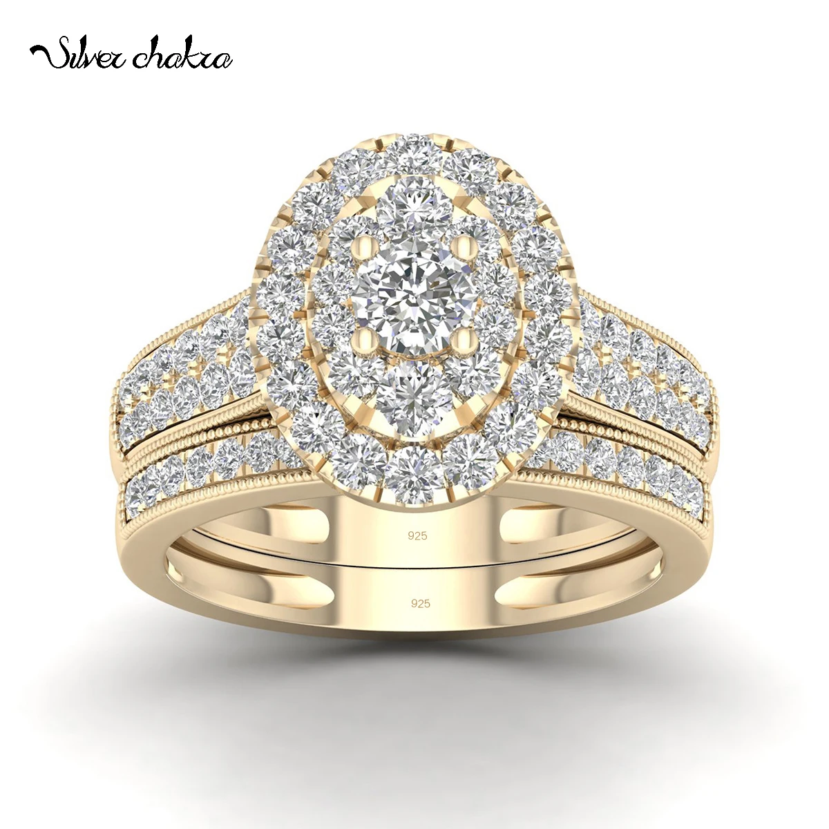 Conjunto de anillos de compromiso para mujer, sortija de plata esterlina  brillante de lujo 5A, Circonia cúbica, oro de 14 quilates, 2 piezas -  AliExpress