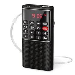 Compact Pocket FM Radio with MP3 Playback and Recorder - Ideal (Black)