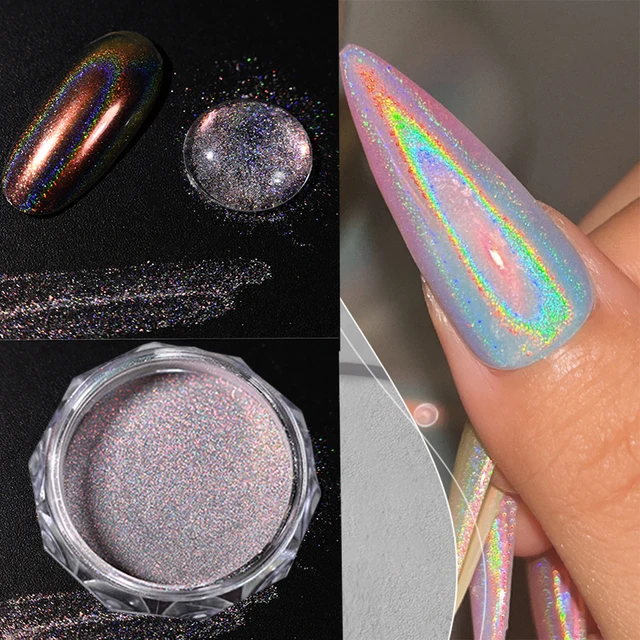 1Jar Laser Chrome Nail Powde Holographic Mirror Glitter Rubbing Pigment Dust Ultra Fine Sparkly Nail Gel Polish Chrome Powder