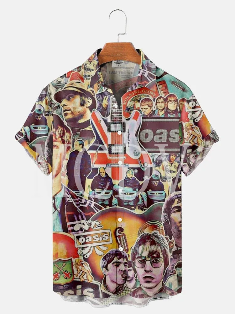 60s Retro Casual Men's Hawaiian Rockabilly Shirt Oversized Stretch Music Car Aloha Shirts