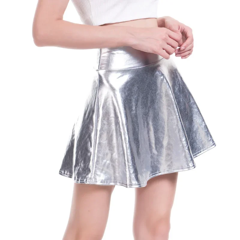 Falda plateada de cuero PU de cintura alta para mujer, falda larga con  abertura metálica Y2K, ropa de invierno, Envío Gratis TS018