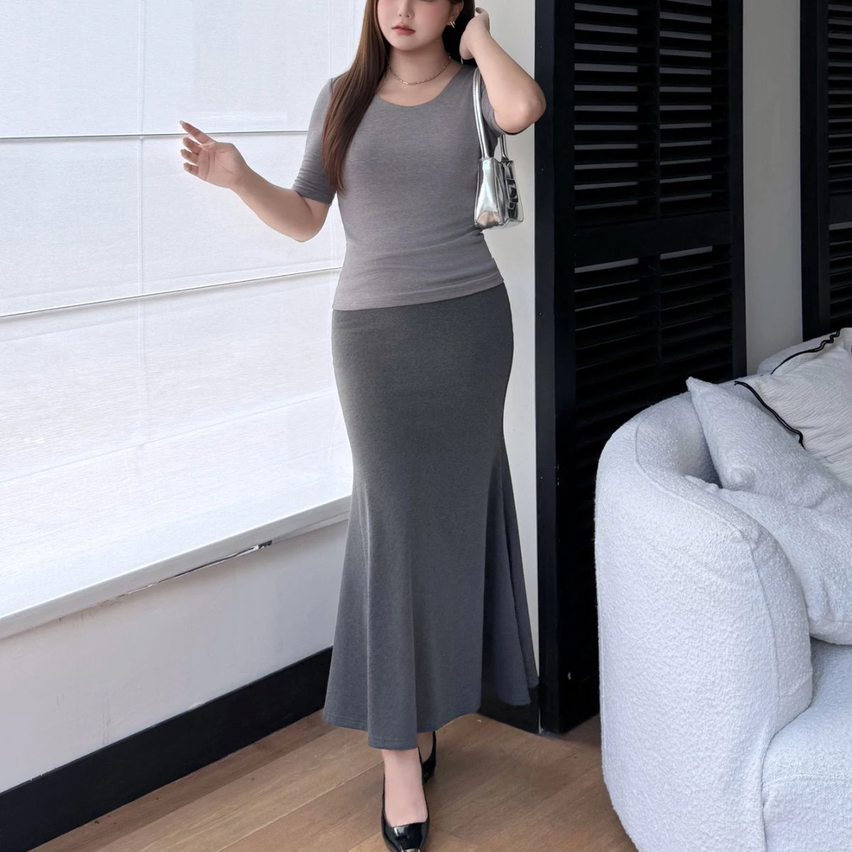 Fashion Plus Size Women's T-Shirt Premium Mulberry Silk Lyocell Tops Autumn New Minimalist Slim Half Sleeve Tees 9339