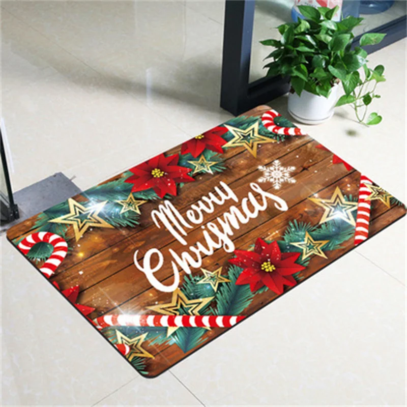 Merry Christmas Entrance Welcome Doormat Polyester Rug Home Living Room Coffee Table Blanket Santa Sleigh Pattern Print Rug
