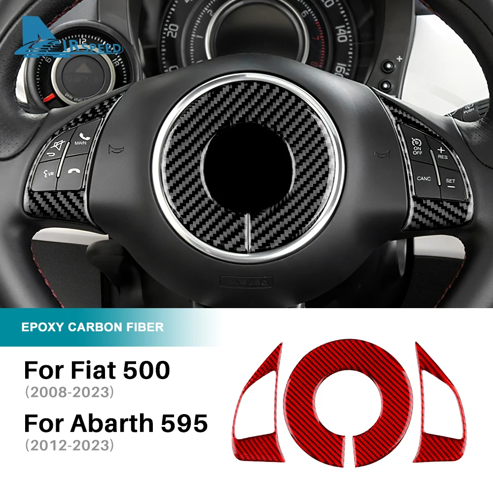 Real Soft Carbon Fiber Sticker For Fiat 500 Abarth 595 2012 2013 2014 2015 2016 2017 2018 2019 2020 2021 2022 2023 Car Steering