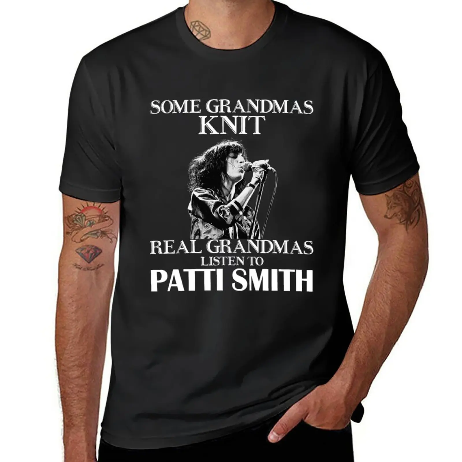 New Some Grandmas Knit Real Grandmas Ascolta Patti Smith T-Shirt Magliette Grafiche T-Shirt Tinta Unita T-Shirt Nere Per Uomo