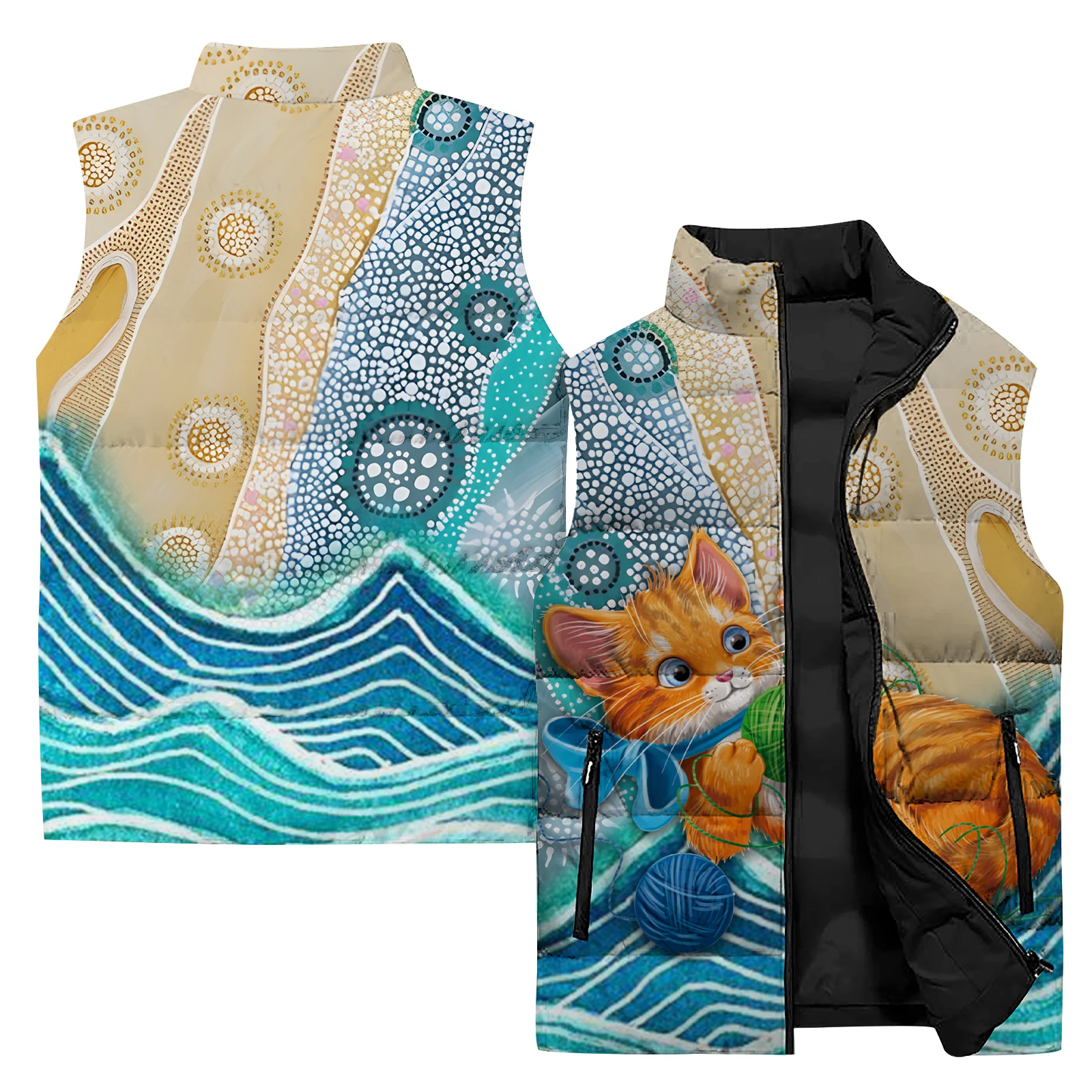 thumbnail image 1 of Chaleco sin mangas con estampado de gato personalizado para hombre Chalecos modernos y versátiles, cómodos y elegantes para hombres Chaquetas de invierno para hombres, 1 of 5