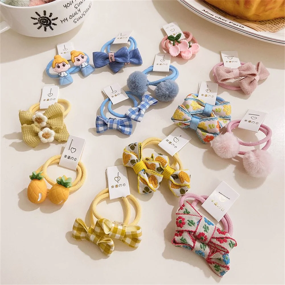 

10pcs Sweet Candy Color Bow Hair Rope Headdress Plush Hair Ring Ponytail Holder Elastic Hair Bands For Girl Hair Accessories