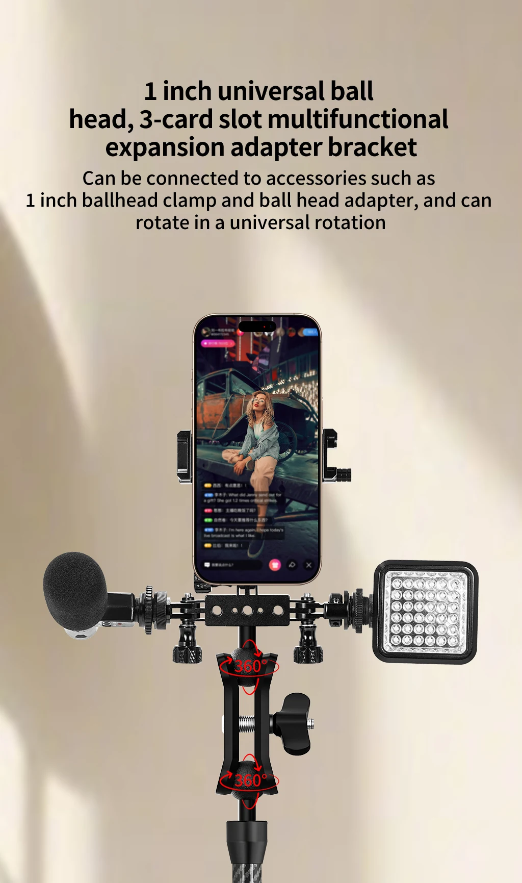 3-Position Licht Stand Halterung Handy Halter Stativ 1/4 Verlängerung Halterung für Gopro Action 5Pro Mic Füllen Licht live-Übertragung – Detail 11