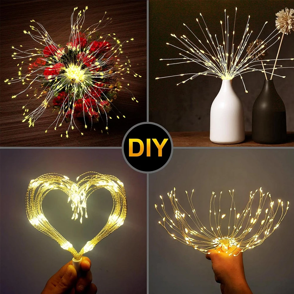 Solar Firework Light 360/480 Led Copper Wire Starburst Outdoor Fairy Light with 8 Modes Remote for Garden Patio Tree Eave Party