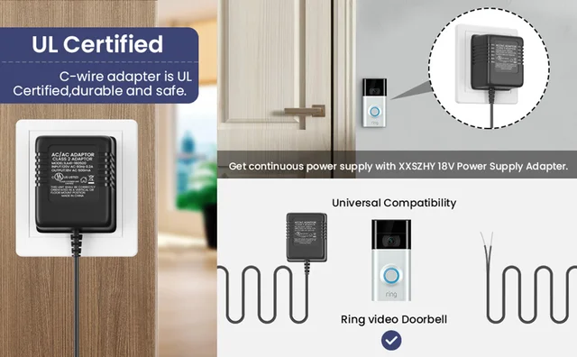 Trasformatore 24V/500mA Per Campanello Video - Compatibile Con Ring, Cavo 5m, Alimentazione Costante