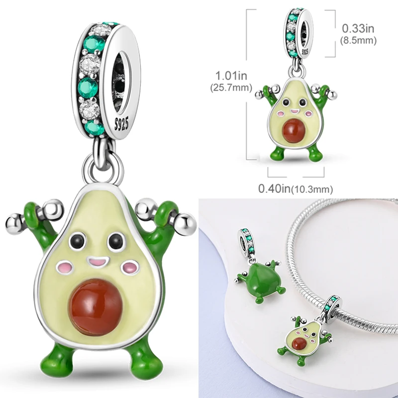 925 Sterling Silver Fruit Green Series Sisters Avocado Cactus Pineapple Strawberry Beads Pendant Charms Fit Bracelet DIY Jewelry 2