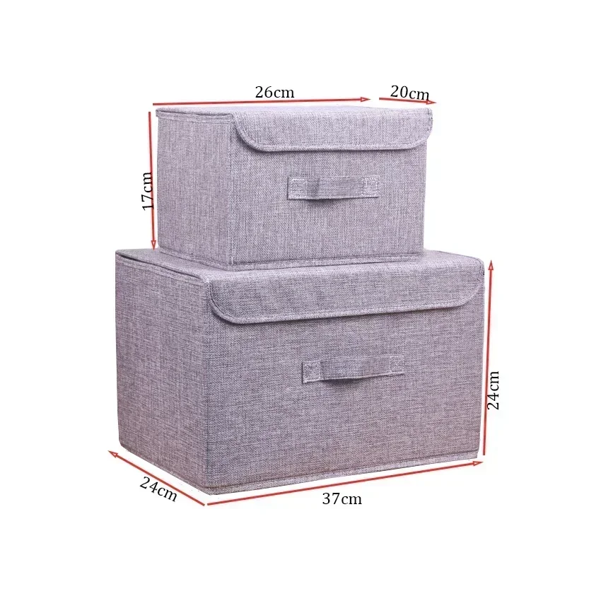 Washable Cotton Linen Fabric Folding CD Storage Box Foldable Bins Toys Organizer With Lid Storage Basket Laundry Basket 6