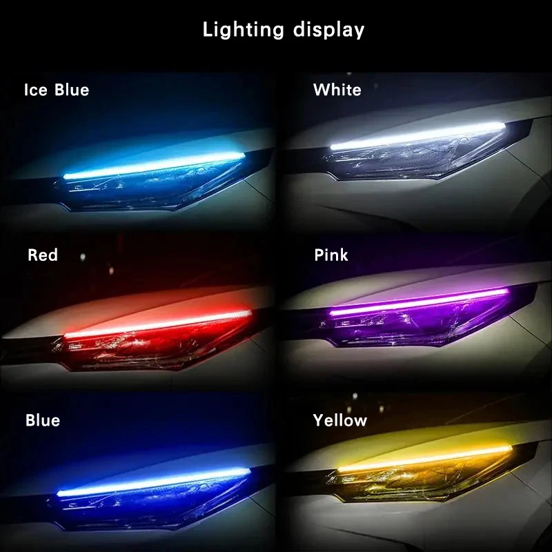 LED DRL 자동차 주간 주행등, 유연한 방수 스트립, 자동 헤드 라이트, 흰색 방향 지시등, 노란색 브레이크 흐름 조명, 12V, 1 개
