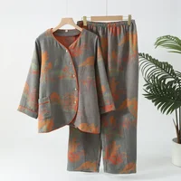2026 New Spring/Summer Women's Pajama Set 100% Cotton Jacquard Flower Long Sleeve Long Pants Large Home Clothes Two Piece Set - Image 3