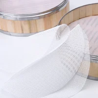 Tapis de cuisson antiadhésif en Silicone blanc et bambou, pour cuiseur à vapeur, Dim Sum, pour Restaurant, cuisine sous les cuiseurs à vapeur, outils de cuisine réutilisables 3