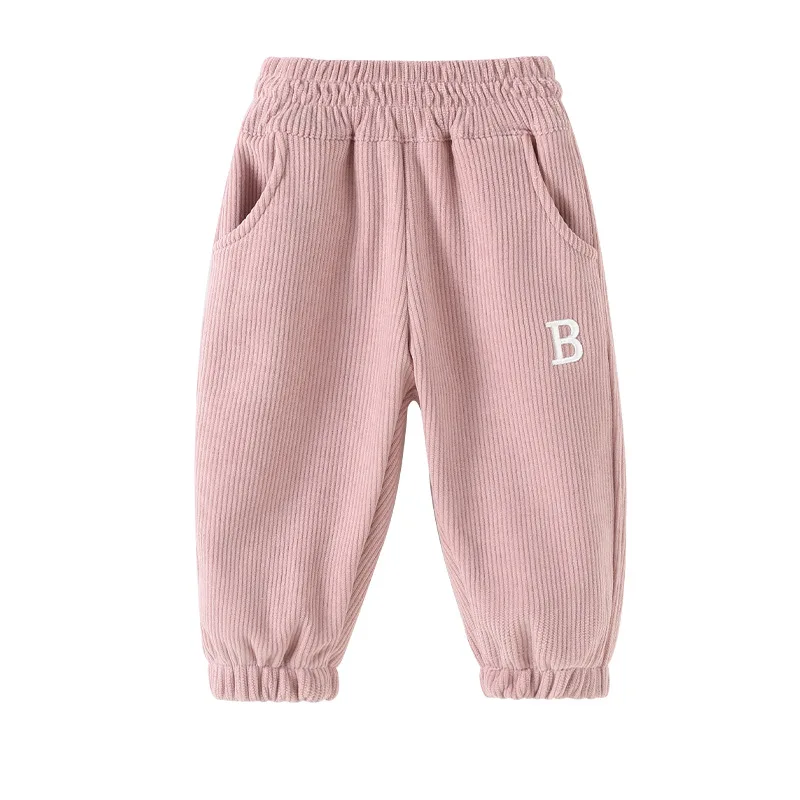 Autumn Toddler Girls Sports Pants Fleece Warm Printed Corduroy Infant Baby Girl Pants Loose Casual Elastic Waist Kids Girl Pants 6