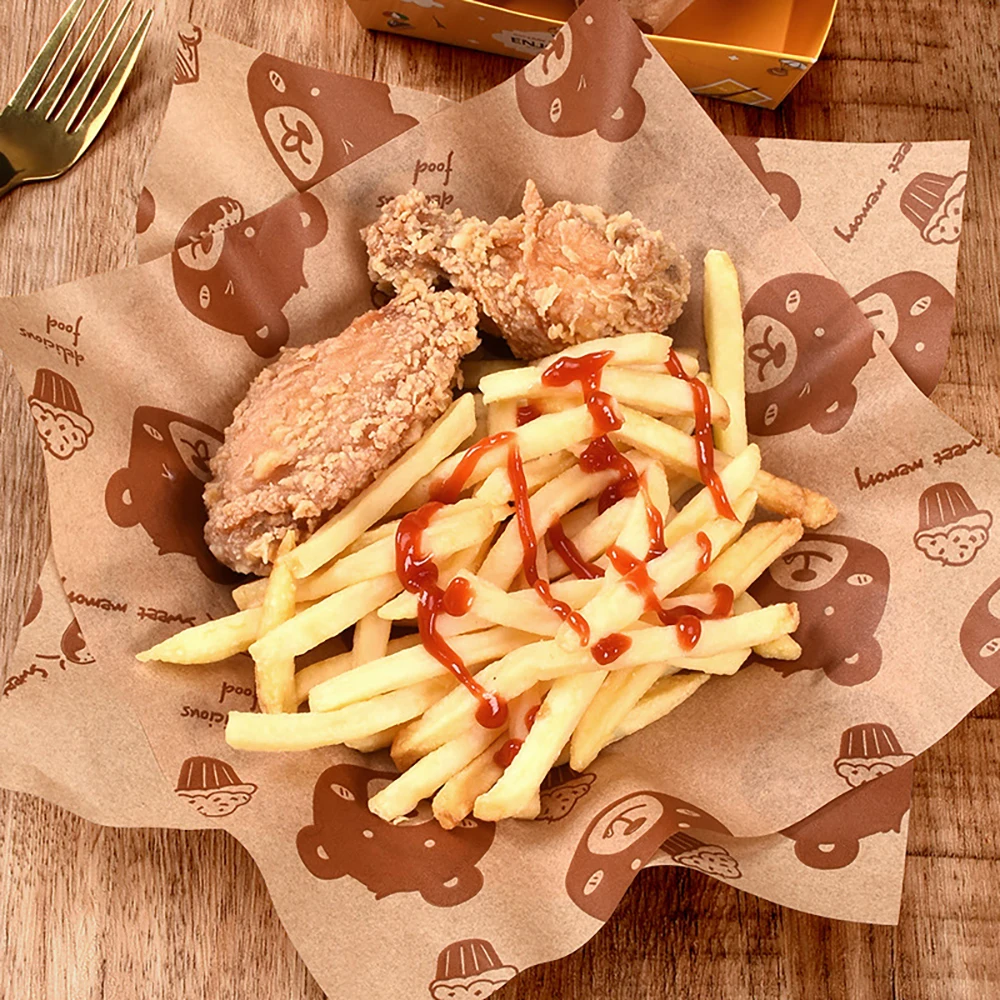 Baking Oil Paper Cute Bear Sandwich Bread Burger Fries Wrapping Paper Oil-Absorbing Kitchen Backing Mat 100 Sheet
