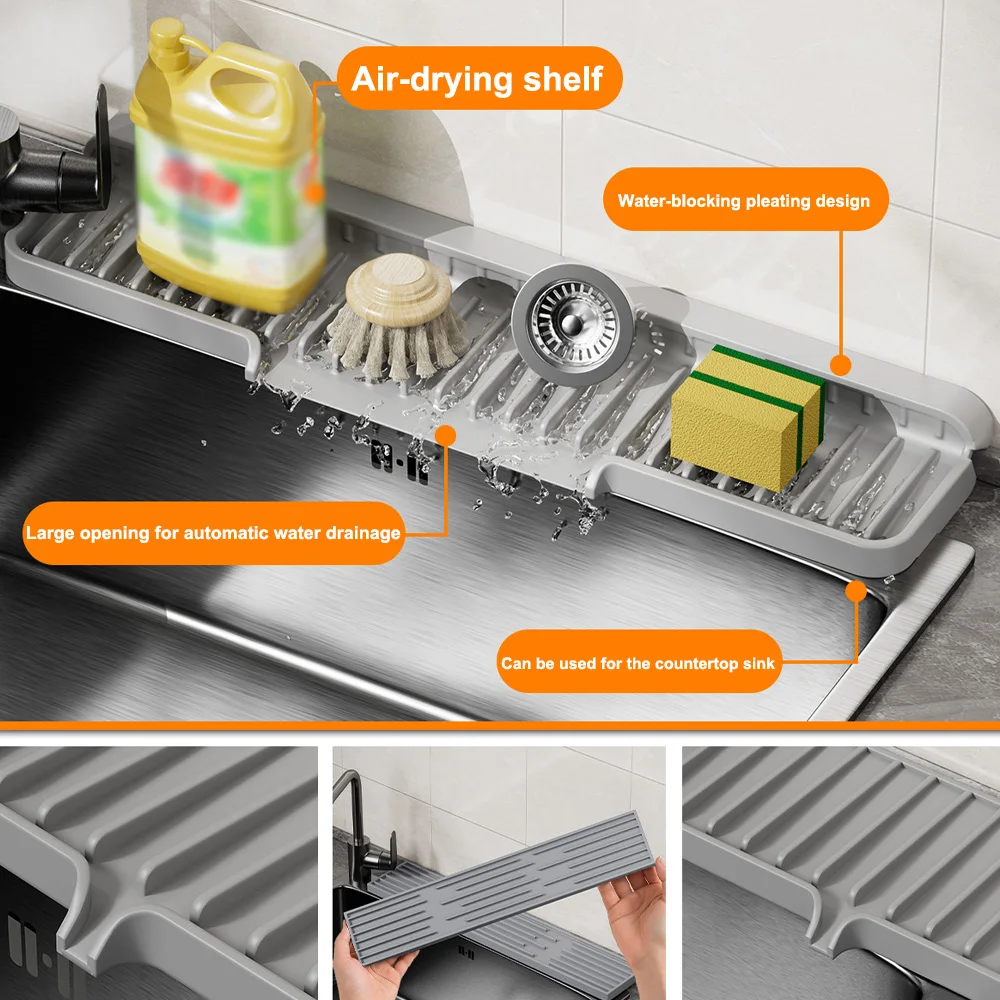 Silicone splash-proof water barrier strip | Kitchen sink narrow edge water-absorbing and draining pad (cuttable) A-DH