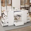 Closet Island with Drawers, Wardrobe Armoire Bedroom Island, Glass Display Shelf & 12 Drawers, White Dresser with Glass Top, Wal 3