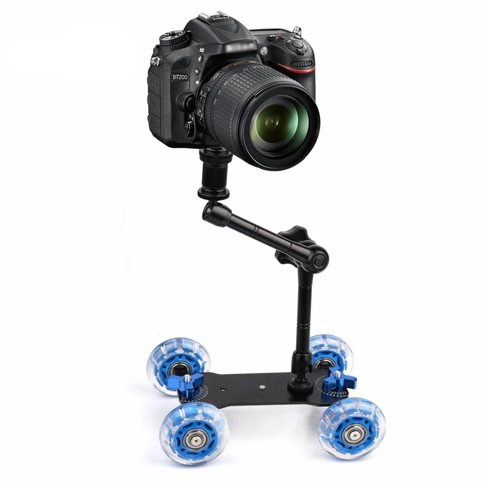 Schreibtisch Dolly+11'' Magic Arm Tabletop Mobile Rolling Video Rail Skater for DSLR Camera Slider Track Dolly Car & Magic Arm