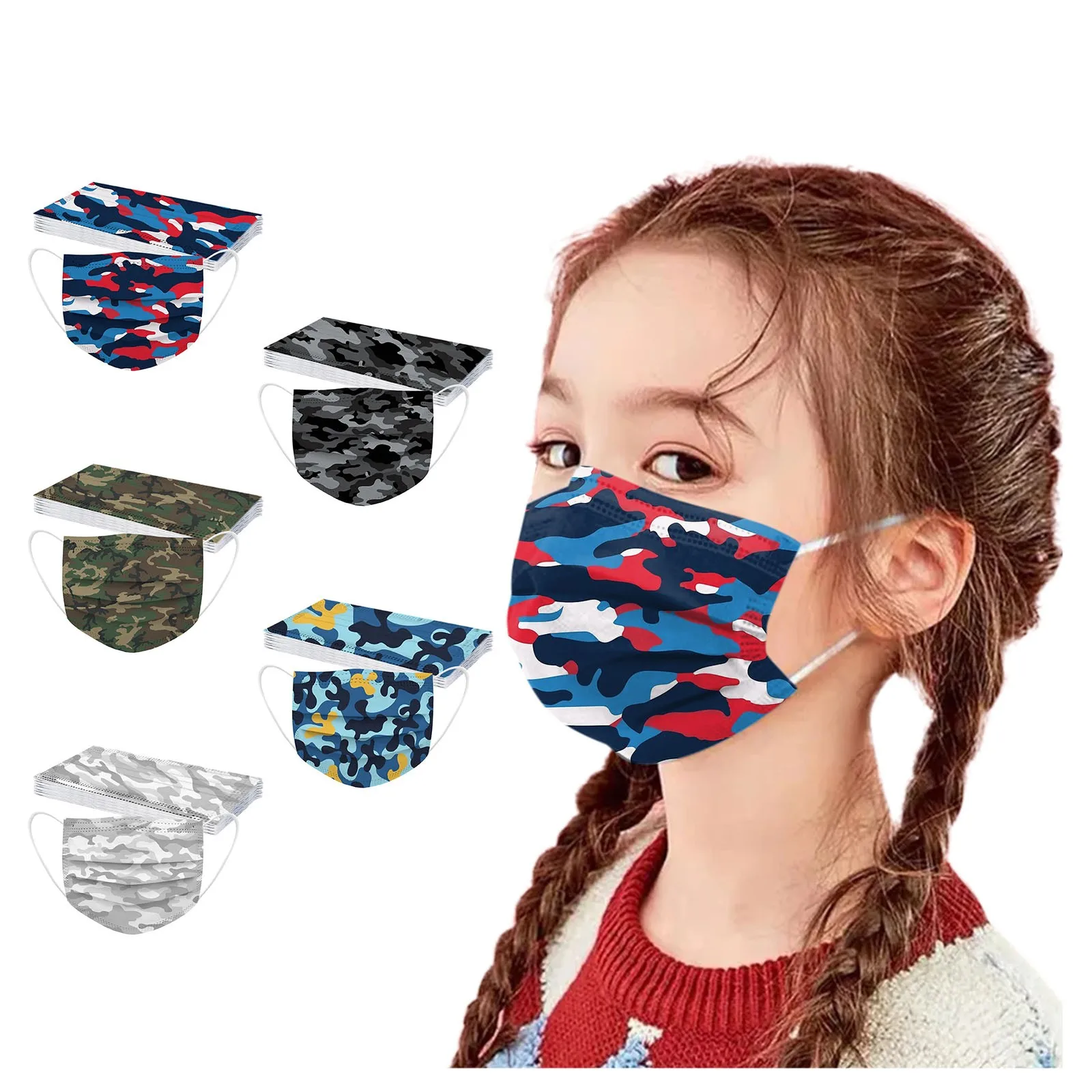 Disposable Face Mask 3 Layers Filter Dust Breathable Mascara Cartoon Kawaii Printing Children Kids Face Mouth Masks 50pcs