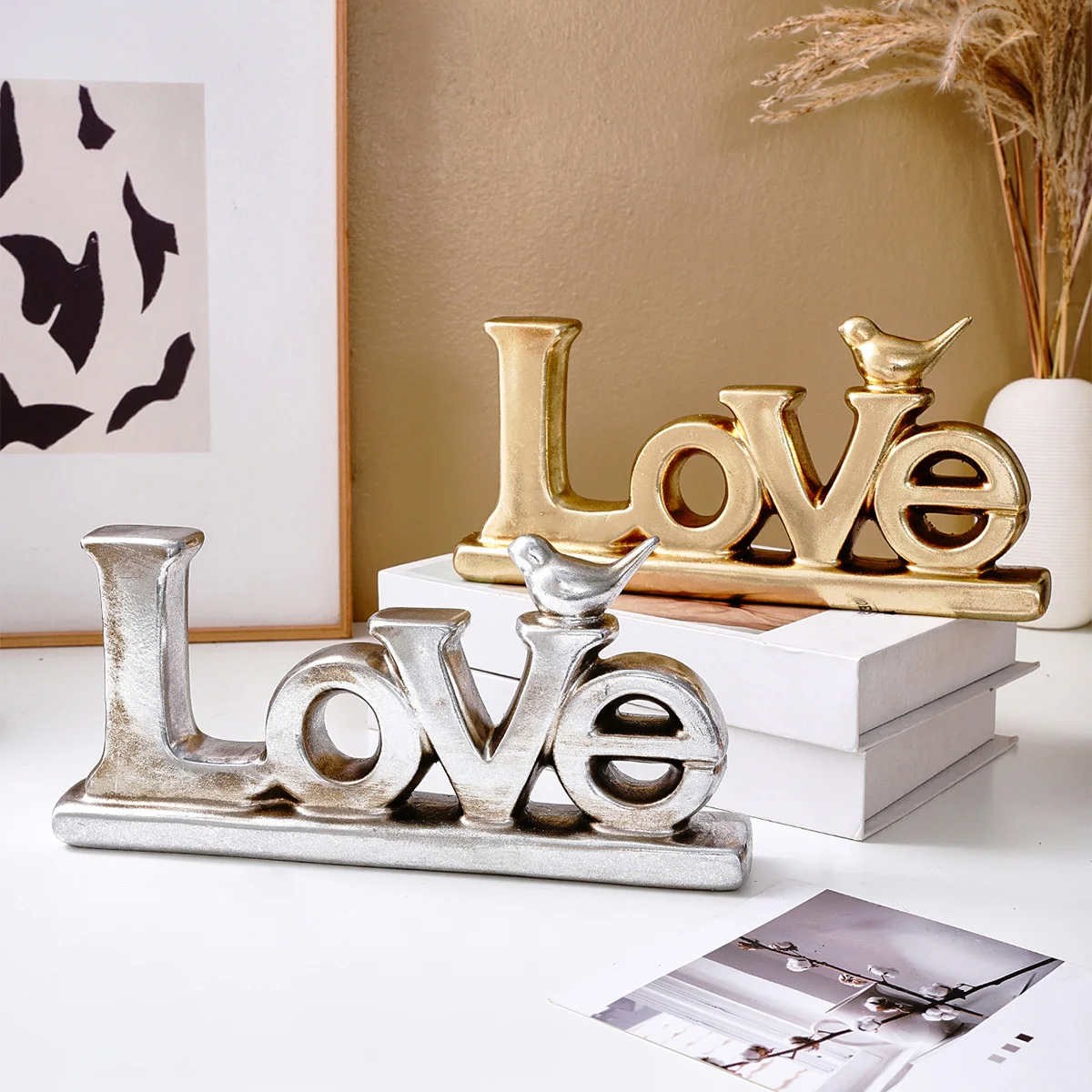 1PC, European retro style with gold and silver foil pasted "LOVE" letter ornaments, wedding and festival decoration ornaments