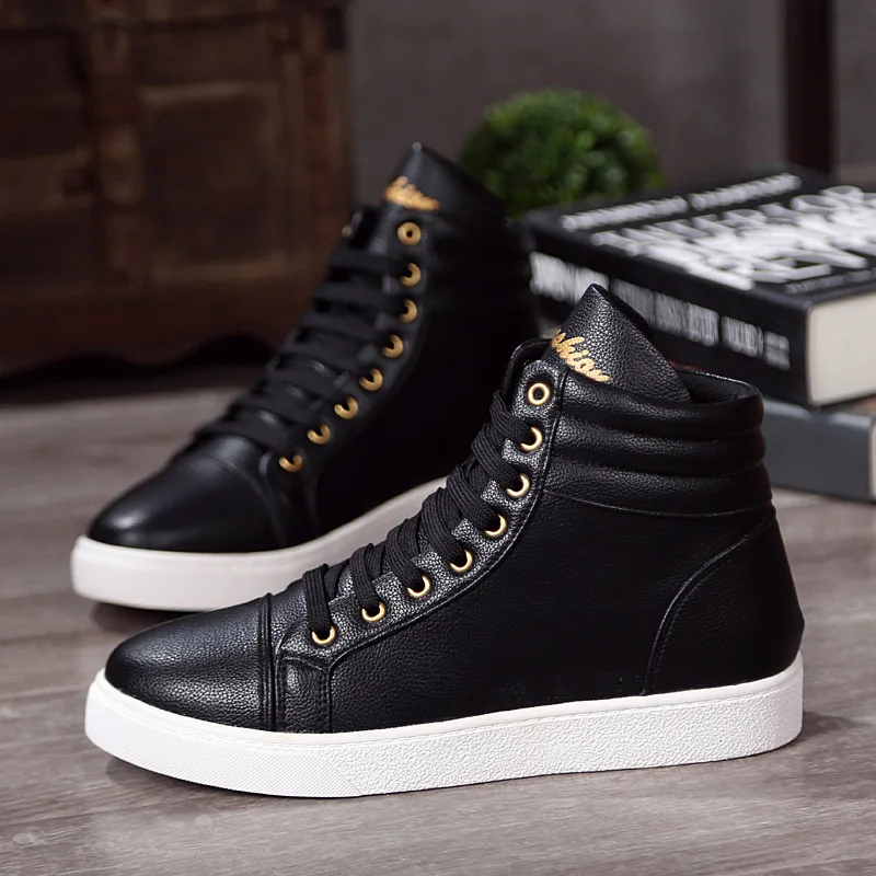 Autumn And Winter Men's Leather Shoes Casual Sports Shoes Outdoor Non-slip Waterproof Warm Lace-up Casual Running Sports Shoes