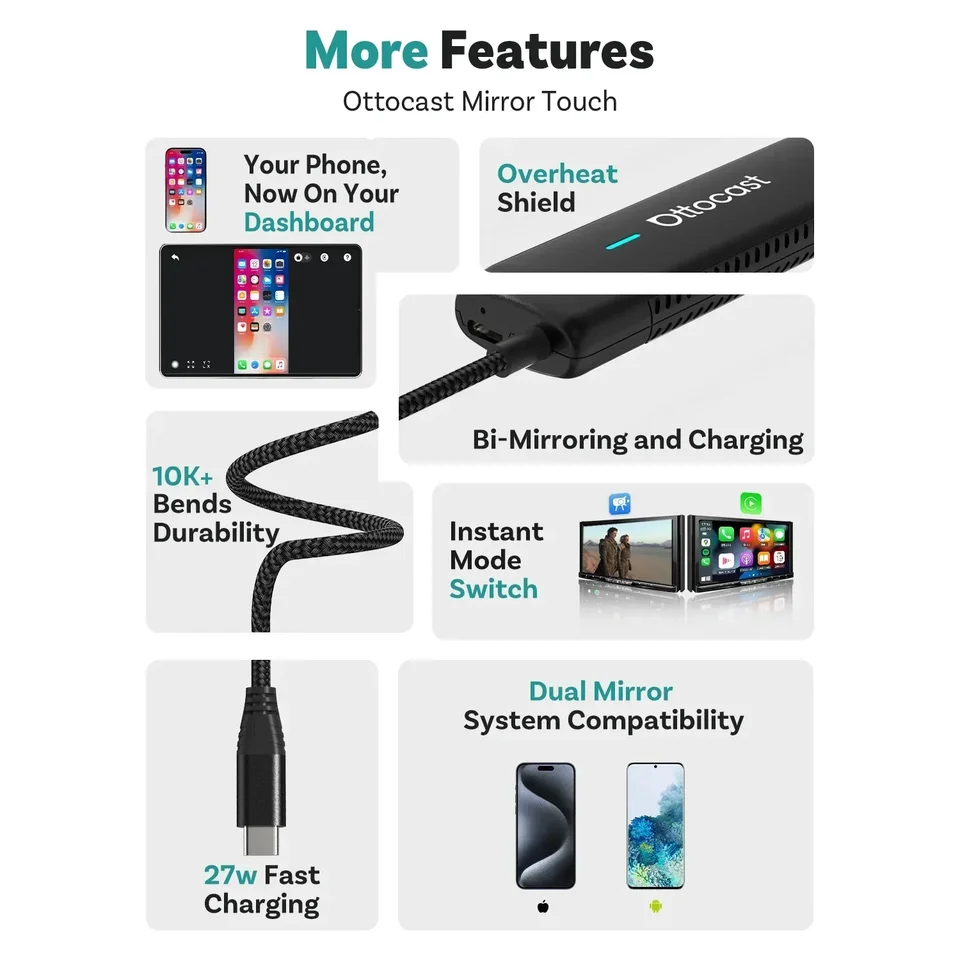 OTTOCAST Mirror Touch Bi-Mirroring Wireless CarPlay for
