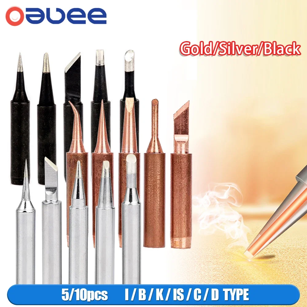 5/10pcs 900M-T Soldering Iron Nonmagnetic Pure Copper Solder Tips for 936 907 Sleeve Casing Soldering Tools Branding Iron Tip