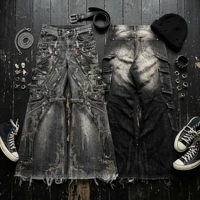 Jeans Streetwear Y2K Noir Rétro Gothique Surdimensionné avec Poches Rivets et Fermeture Éclair, Jean Baggy Décontracté Style Punk, Pantalon en Denim Large pour Homme 6