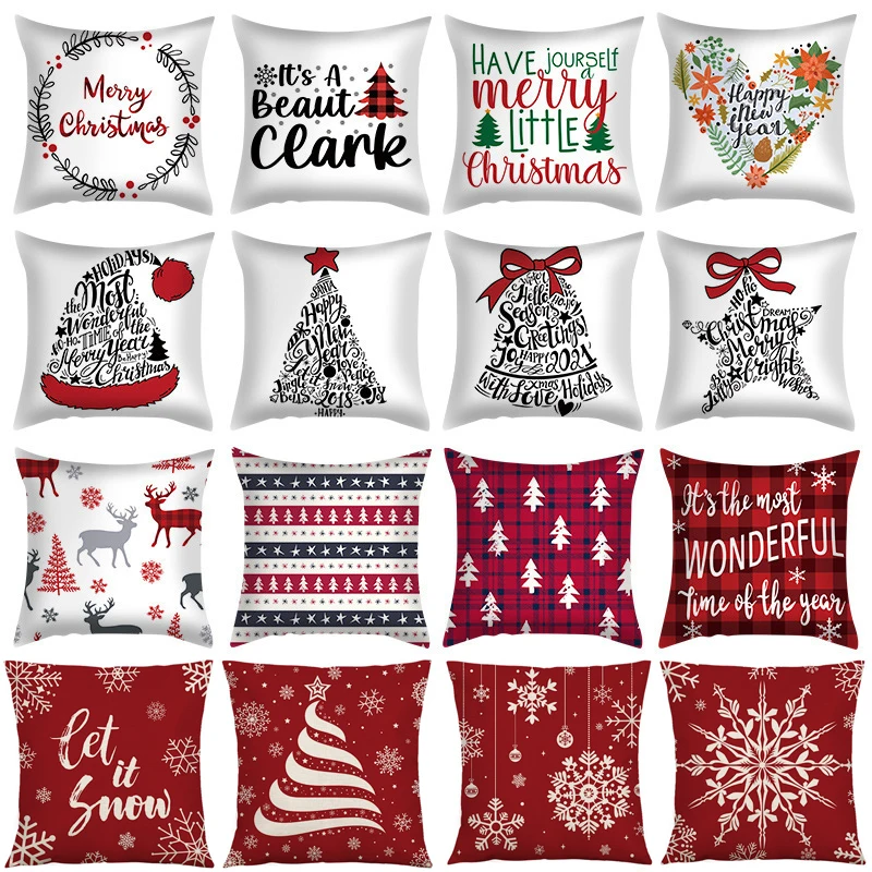 

45cm Merry Christmas Cushion Cover Pillowcase 2024 Christmas Decorations for Home Ornament Happy New Year Christmas Decor 2023