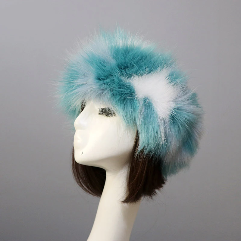 Colourful Pink Women Winter Warm Faux Fox Fur Hats Visor Cap Fluffy Fur Fashion Russian Style Female Round Cap Headgear Fur Caps 3