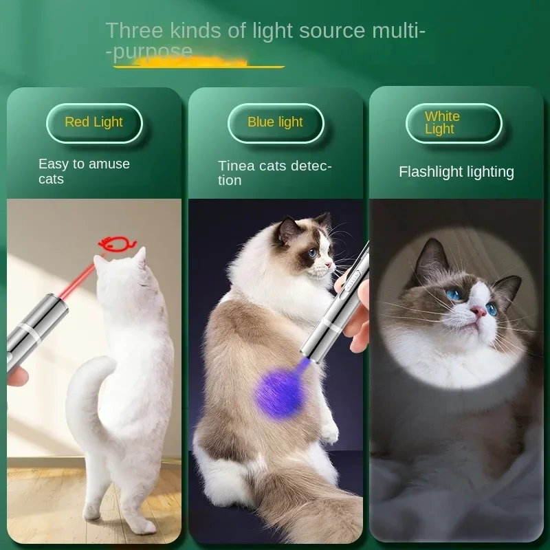4mW Red Laser Pointer USB Rechargeable Pen 3 In 1 Red Laser Pointer w/ 4 Pattern + White Flash Light LED Torch UV Light Cat Toys