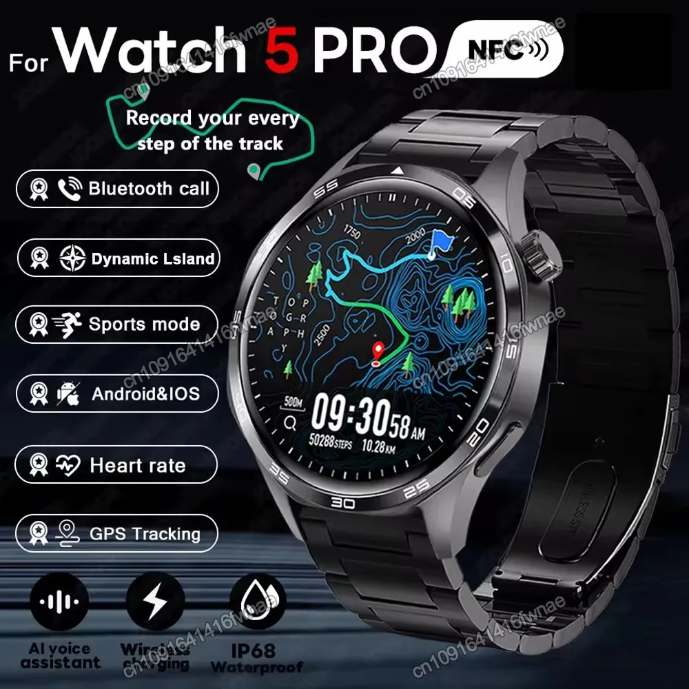 2026 New Smart Watch Men Watch 5 Pro 1.52 AMOLED Screen Bluetooth Call GPS Tracker NFC Heart Rate Dynamic Lsland SmartWatch Hw12 1