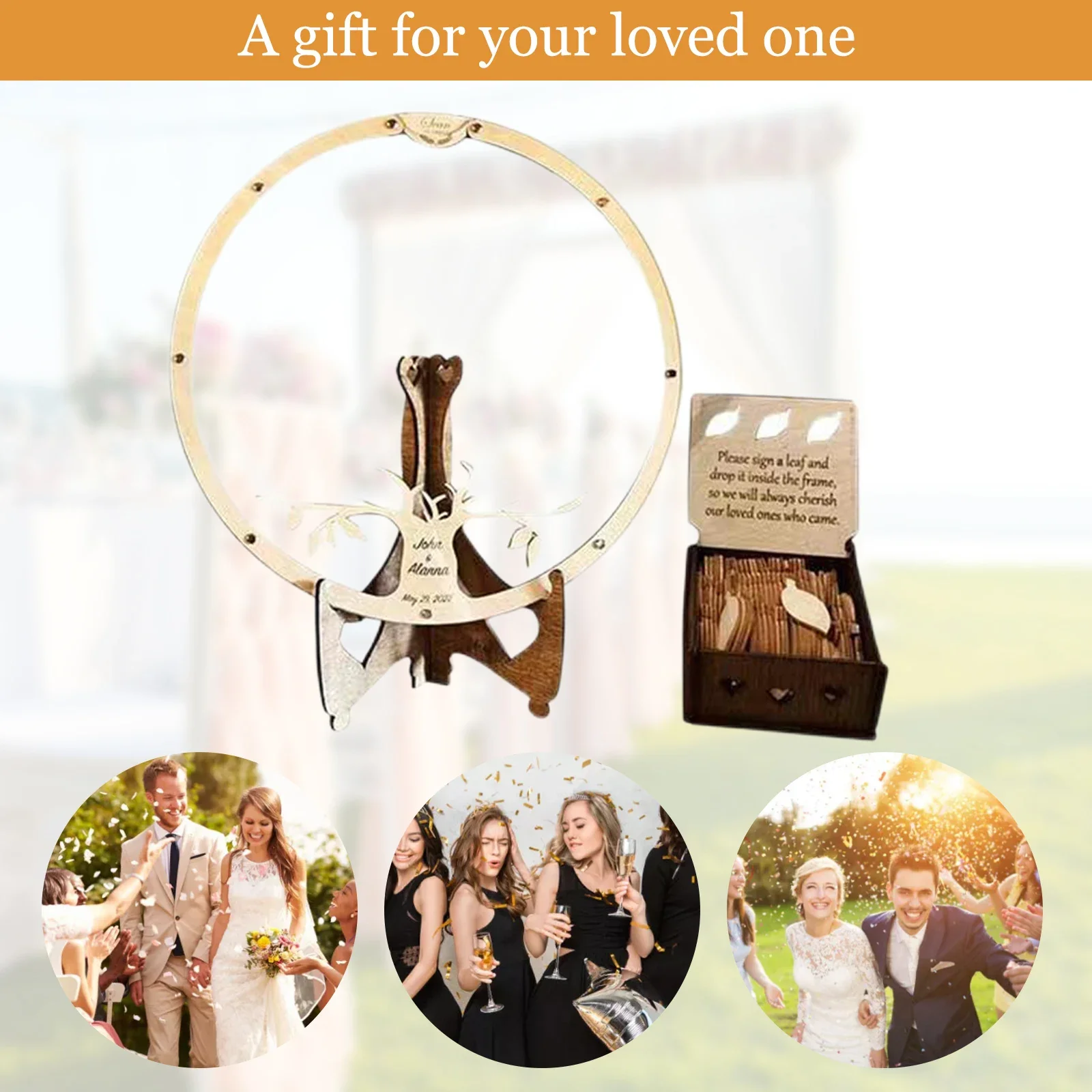 Wedding Guest Book Drop Heart Guestbook 80 Wood Leaves Guest Sign In Decoration Reception