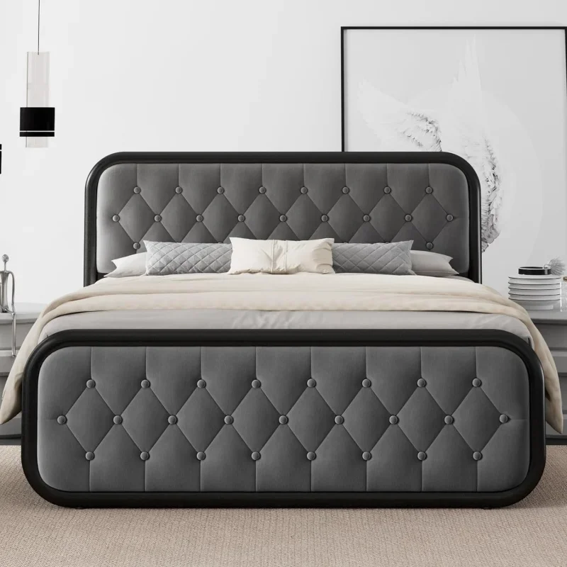 

Feonase Queen Size Bed Frame, Heavy Duty with Buton Tufted Headboard, Upholstered Platform Bed Strong Metal Slats