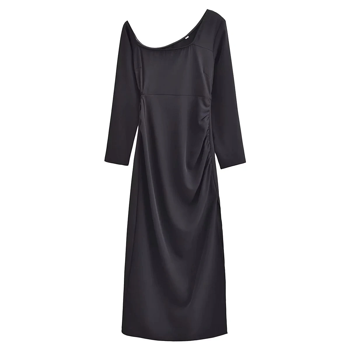 

Платье-миди черное с длинным рукавом и асимметричным вырезом