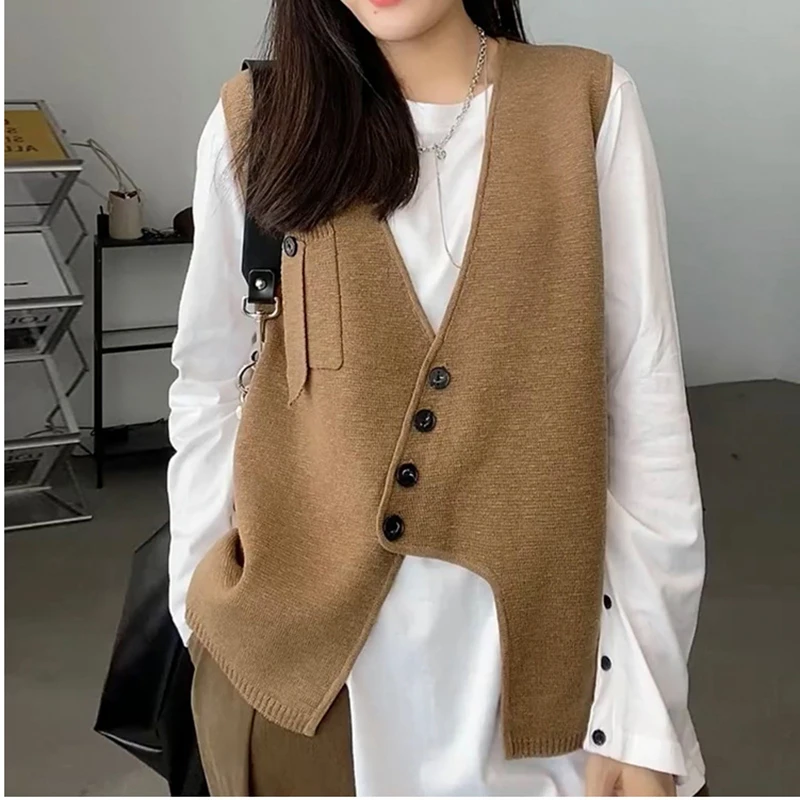 

Stylish V Neck Sweater Vest for Women Autumn Winter Pullover Solid Knitted Vest Sleeveless Jecket Gilet Femme