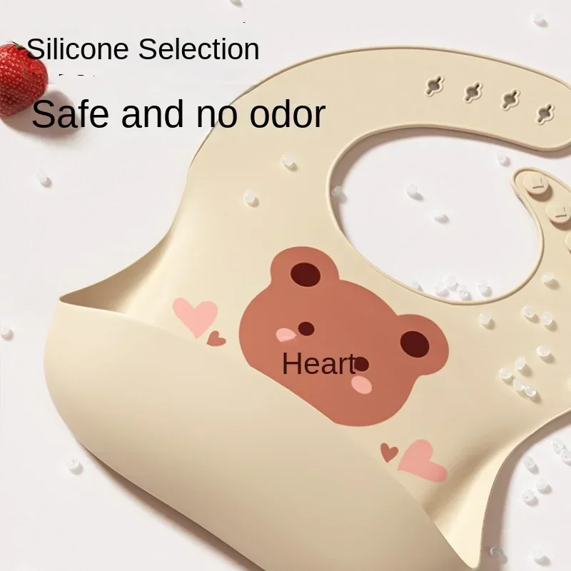 Waterproof Soft Silicone Baby Bib Scarf Cartoon Bear Cute Print Adjustable Bibs Burp Cloths Baby Feeding Aprons Kids Eating