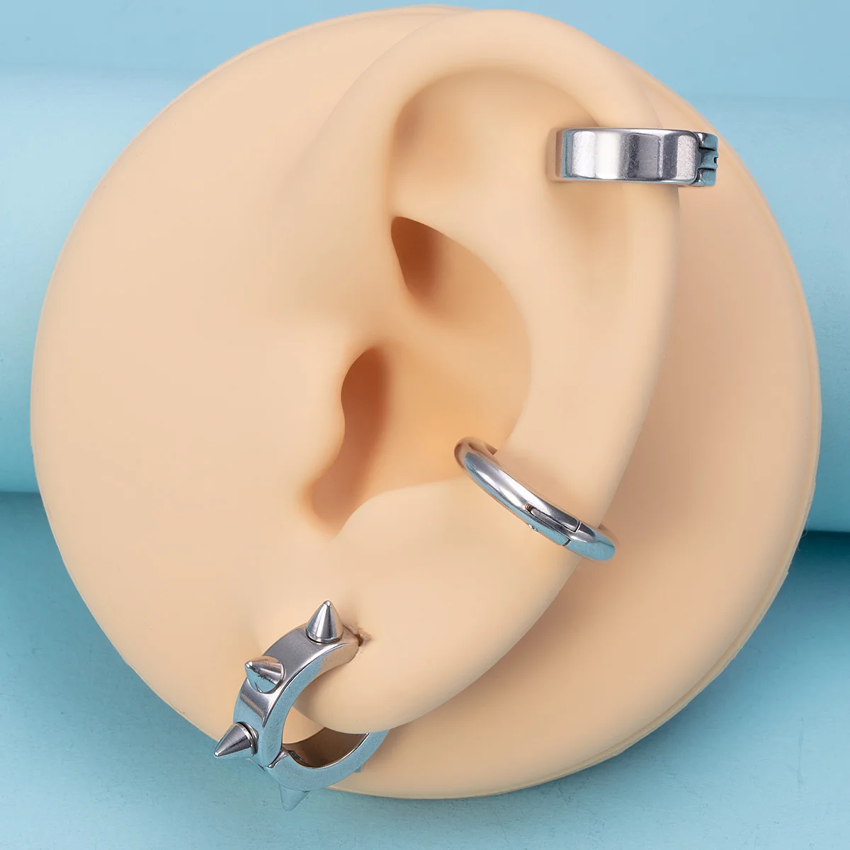 Hoop Earrings Ear Clip Earrings Clip Earrings Ear Clip Ear Accessories 1pc Spike Round Stainless Steel Fake Ear Hoops for Women Men Non-Piercing Earrings Punk Ear Clip Cuffs Fashion Earring Jewelry