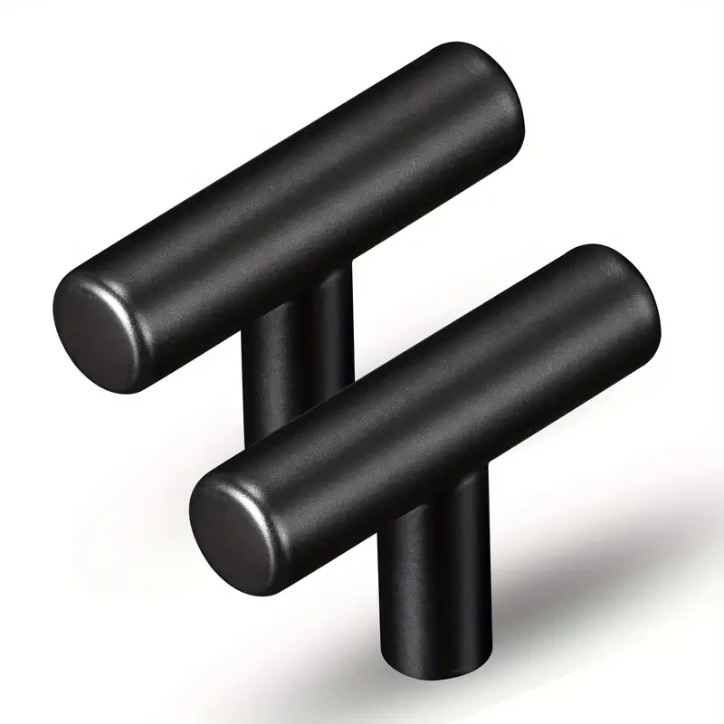 2pcs T-shaped Handle Durable Construction, Single Hole Drawer Door Handle, Matte Black Aluminum Diecast Cabinet Handle