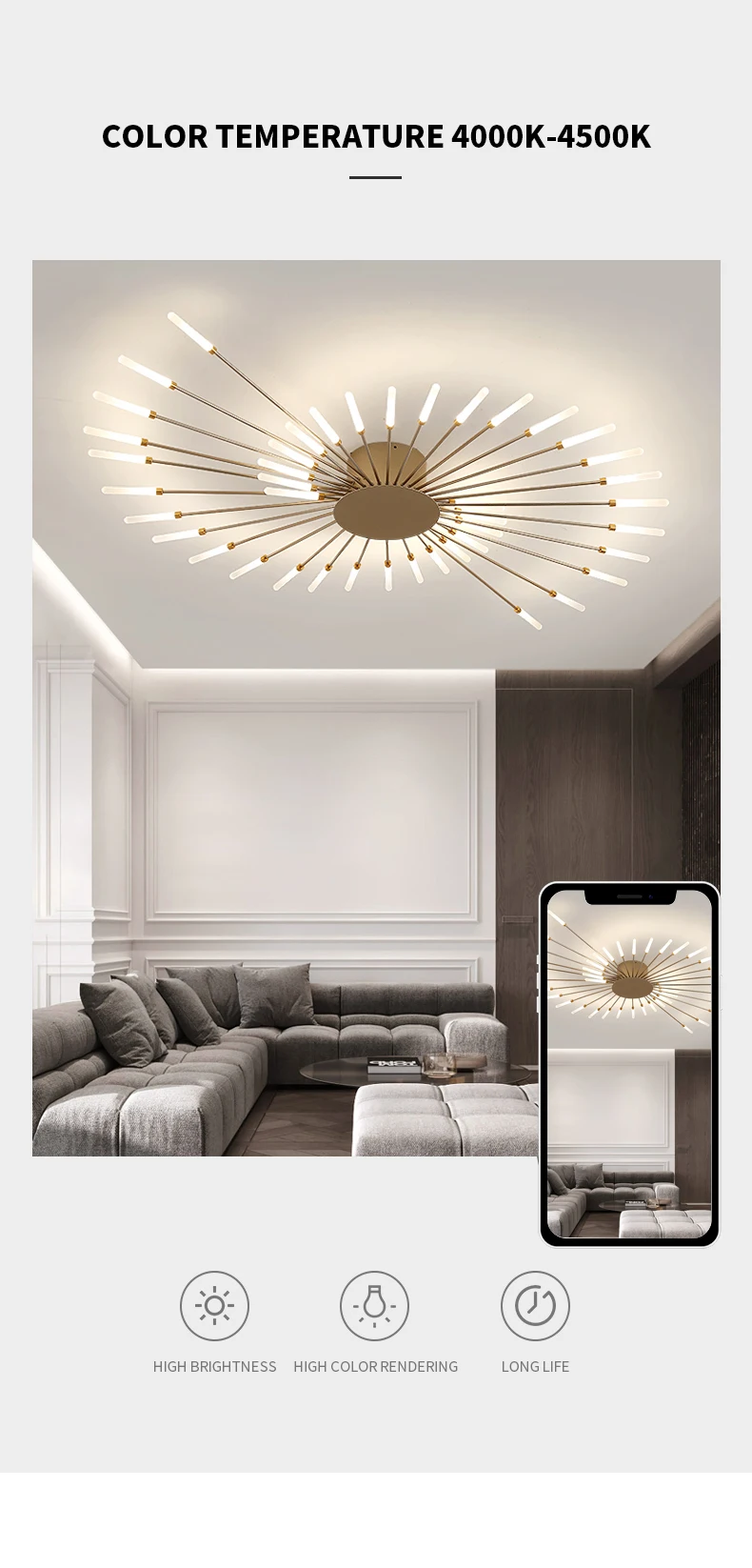 Description Picture 5 of itemHot Sale Fireworks Pendant Lamps for Living Room Bedroom Home Decor Chandelier Modern Led Ceiling Hanging Lighting Chandeliers