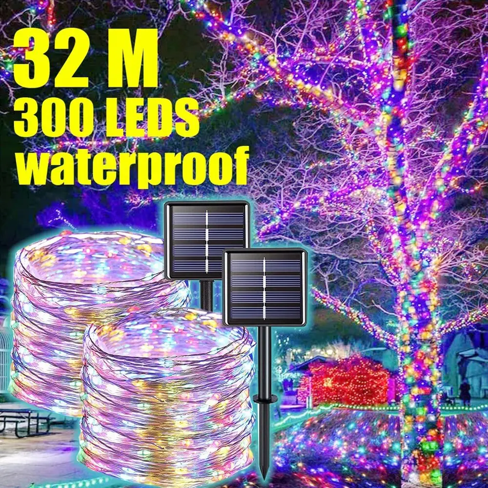 Lampada Solare Di Capodanno Led Outdoor 7M/12M/22M/32M String Lights Fairy Waterproof For Holiday Christmas Party Ghirlande Garden Decor