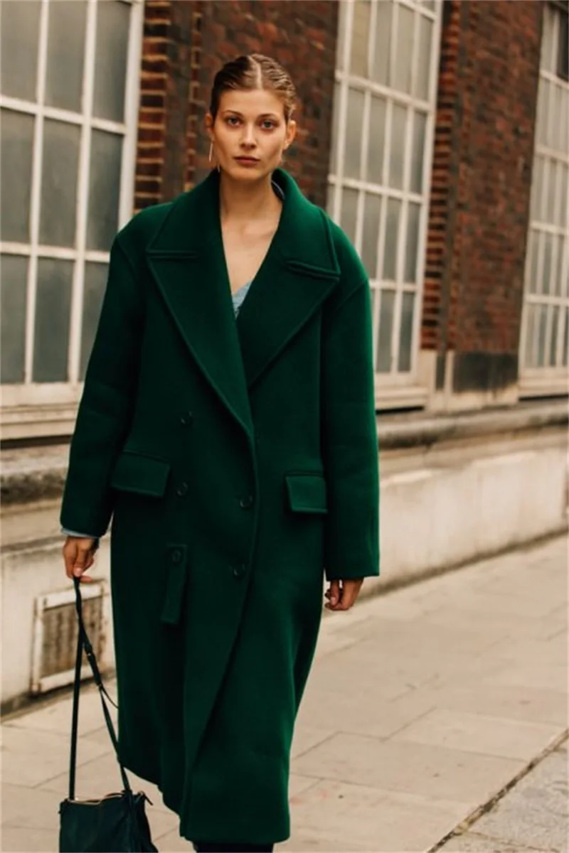 

Dark Green Cashmere Women Suit Blazer Long Overcoat Winter Designer Woolen Formal Casual Trench Coat Jacket Female Custom Made