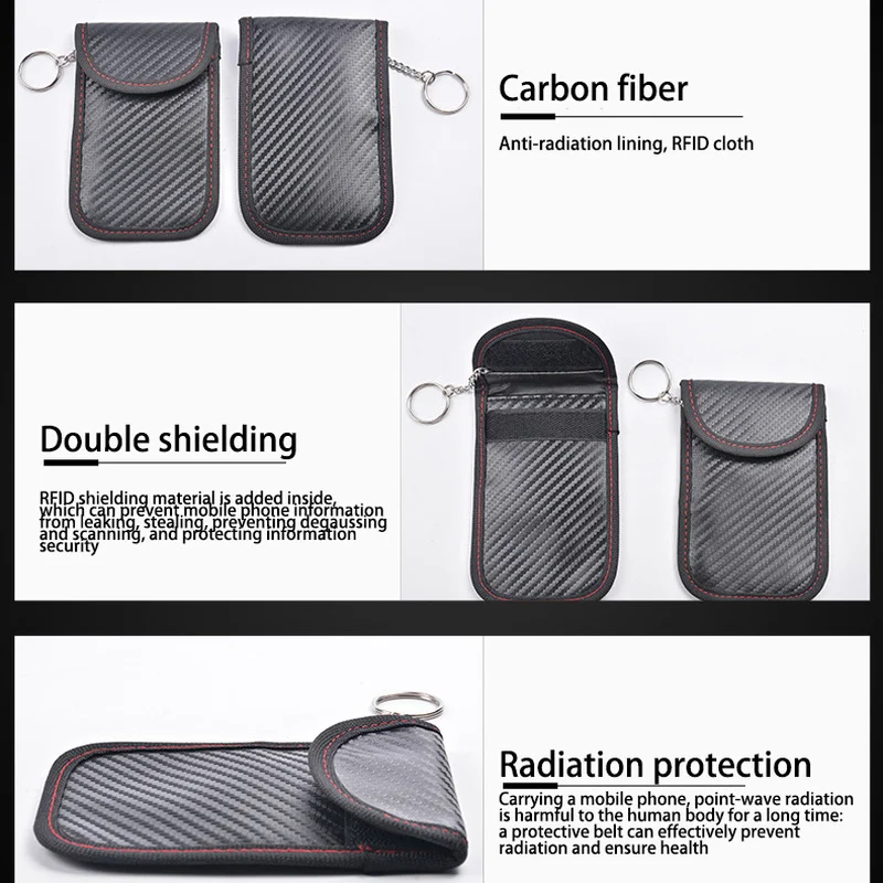 thumbnail image 2 of Car Accessories Faraday Pouch For Car Keys - RFID Signal Blocking Case, Anti -Theft Keyless Car Protector, 6 Colors, 2 Sizes With Hook & Keyring Portable Key Fob Shielding Pouch 2 of 12