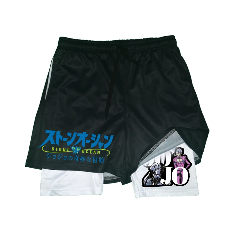 

Anime JoJo's Bizarre Adventure Gym Shorts Side Pockets Summer Men Running Quick-dry Casual Breathable Comfort 2 In 1