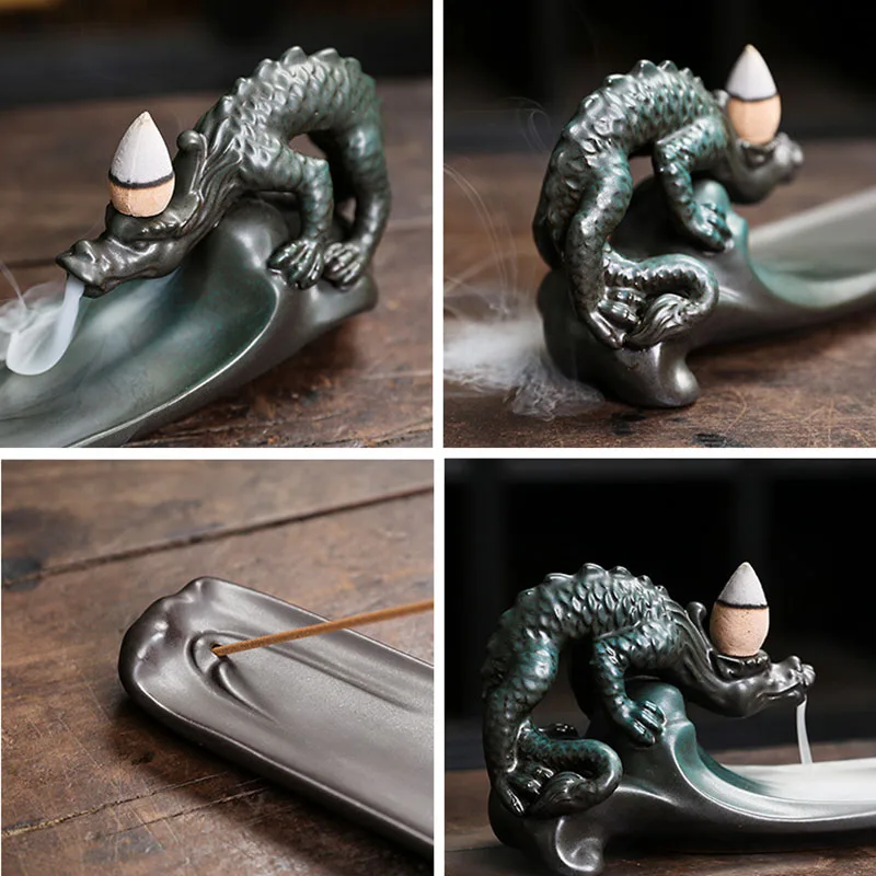 Creative Chinese Dragon Ceramic Aromatherapy Furnace Ancient Chilong Backflow Incense Burner Incense Seat Handicraft Decoration