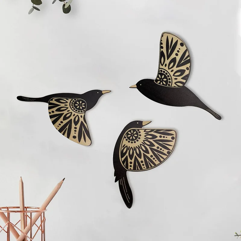 Wooden Bird Wall Decor 3Pcs Vintage Gothic Home Decor Living Room Bathroom Kitchen Decoration Indoor Outdoor Gift wooden bird wall decor