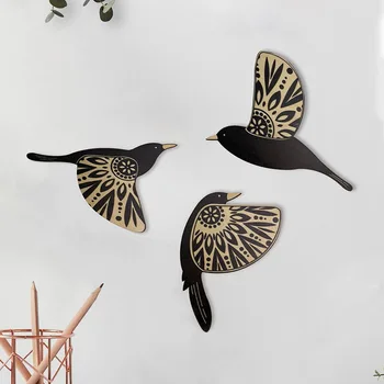 Wooden Black Bird Wall Decor Set 1
