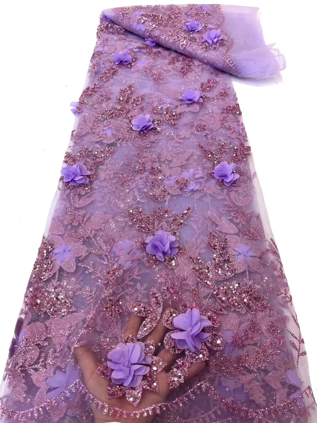 

2023 new 3D chiffon appliqué lace embroidered mesh fabric, exquisite fashion sweet party dress fabric 5 yards